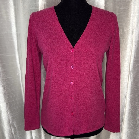 Eileen Fisher Petites Pink 3/4 Sleeve V Neck Button Up Cardigan Women’s PP - Picture 2 of 8
